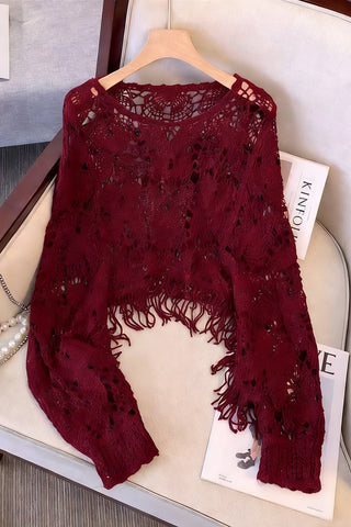 Crochet Knit Top With Fringe Detail