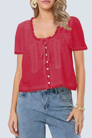 Lace-Trim Button-Down T-Shirt