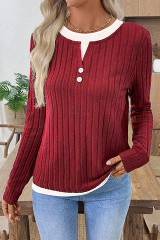 Button Accent Ribbed T-Shirt