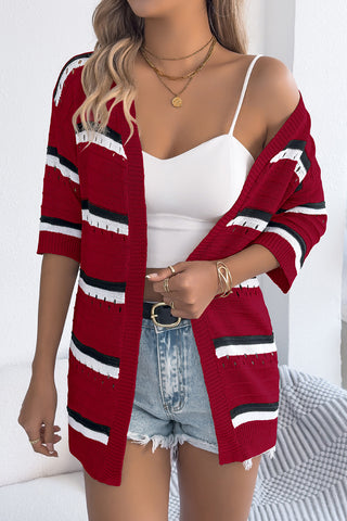 Striped Open-Front Cardigan