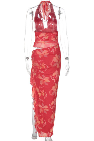 Halter Neck Floral Print Casual Dress