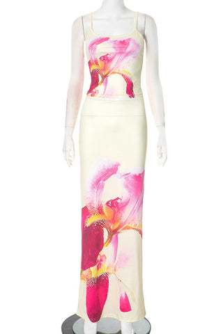 Floral Print Camisole and Maxi Skirt Set
