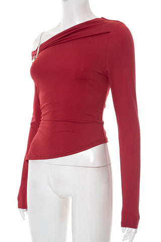 Asymmetrical One-Shoulder Tee with Buckle