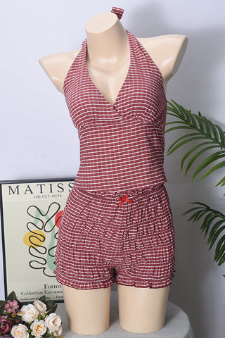 Halter Neck Gingham Casual Set