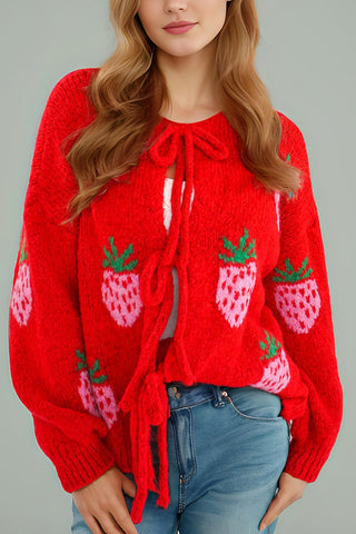 Heart Pattern Tie-Front Cardigan