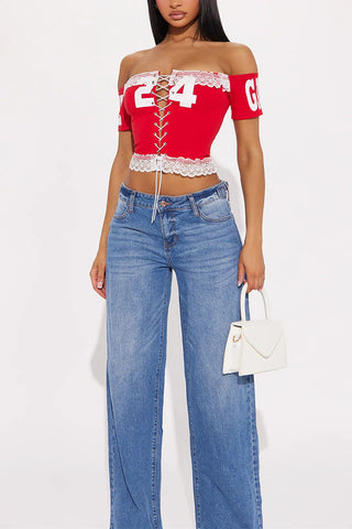 Off-Shoulder Lace-Up Tank