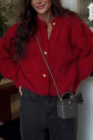 Faux Fur Button-Front Cardigan