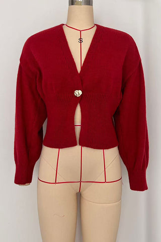 Elegant V-Neck Cardigan with Statement Button