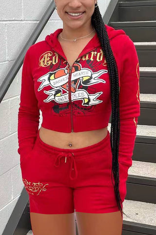 Skull Crop Top and Jogger Pants Set