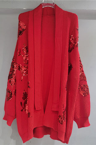 Sequined Open-Front Cardigan