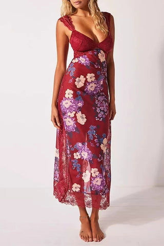 Cut-Out Floral Dress with Lace Trim