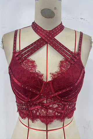 Studded Lace Strappy Tank Top