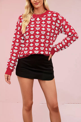 Heart Pattern Crewneck Sweater
