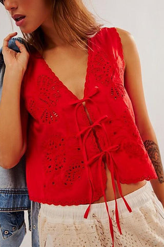 Eyelet Tie-Front Camisole Top