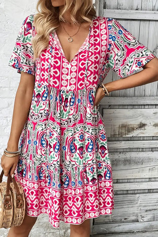 Patterned V-Neck Summer Dress