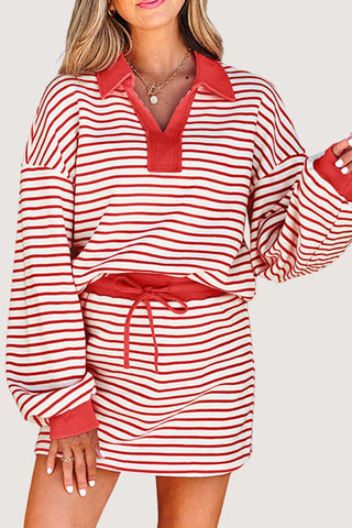 Stripe Long Sleeve Skirt Set