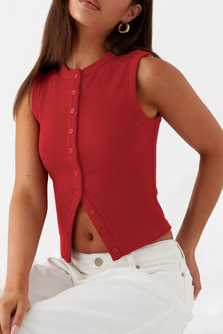 Sleeveless Button-Up Tank Top