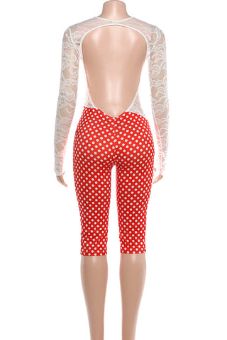 Lace Panel Polka Dot Jumpsuit