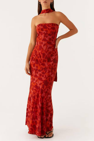 Floral Halter Evening Dress