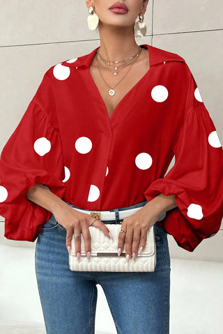 Polka Dot Blouse with Deep V-Neck