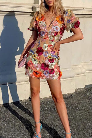 Floral Detail Evening Mini Dress