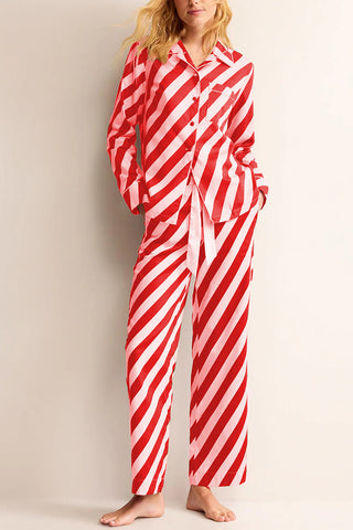 Striped Button-Up Pants Set