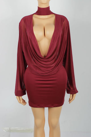 Plunge Neck Mini Dress