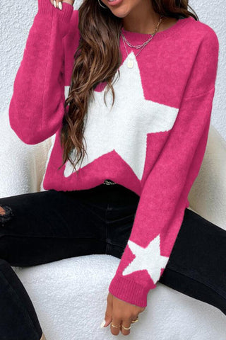 Star-Patterned Loose Fit Sweater