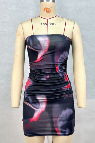 Strapless Abstract Print Mini Dress