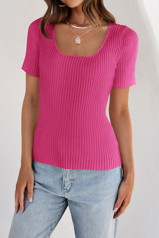 Square Neck Ribbed Fitted Top