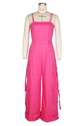 Wide-Leg Cargo Jumpsuit with Straps