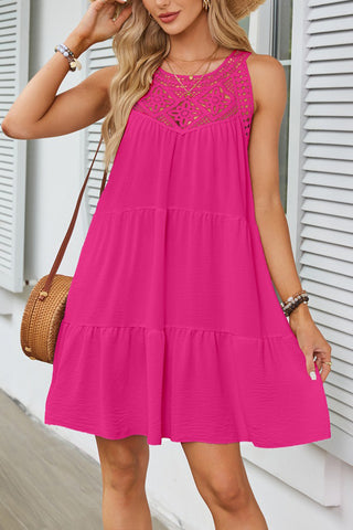 Crochet Yoke Swing Mini Dress