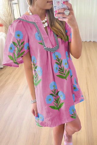 Floral Embroidered Puff Sleeve Dress