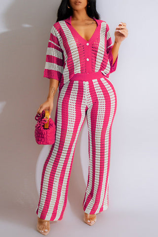 Striped Button-Front Pants Set