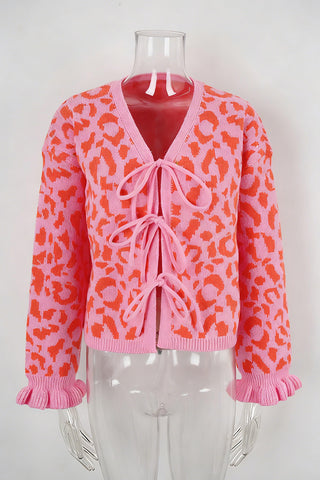 Tie-Front Leopard Print Cardigan