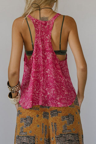 Printed Tank Top with Asymmetrical Hem