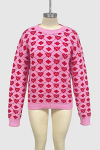 Heart Pattern Crewneck Sweater
