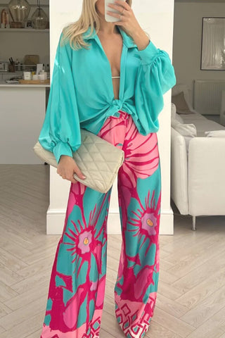Floral Wide-Leg Casual Pants