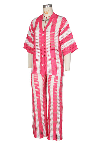 Striped Button-Front Pants Set