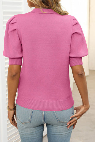 Puff Sleeve Crew Neck Knit Top