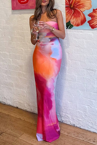 Strapless Abstract Print Maxi Dress