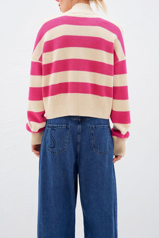 Striped Deep V-Neck Cardigan