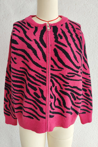Zebra Pattern Zip Cardigan