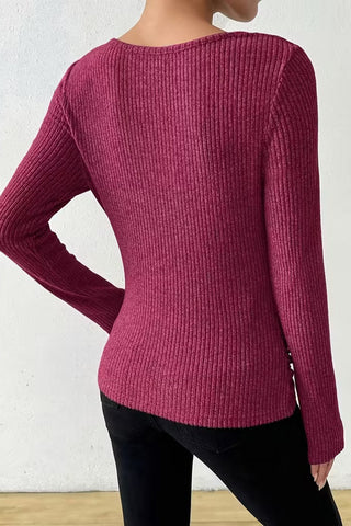Ribbed Draped Neck Knit Top