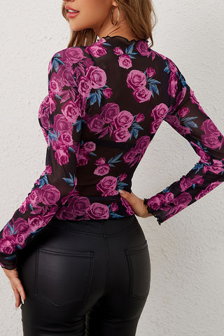 Floral Sheer Long Sleeve Blouse