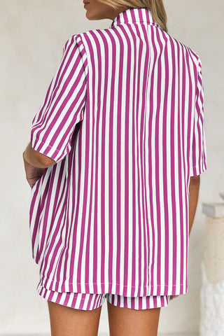 Striped Buttoned Short Set