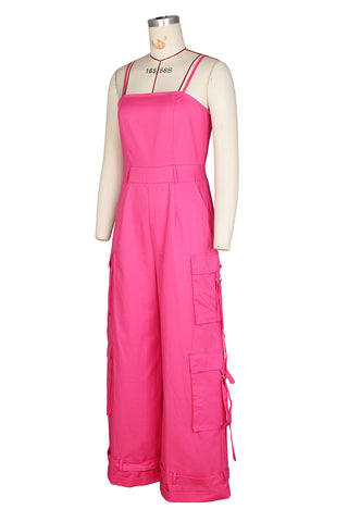 Wide-Leg Cargo Jumpsuit with Straps