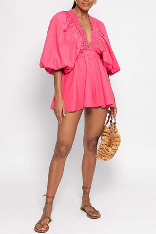 V-Neck Balloon Sleeve Romper