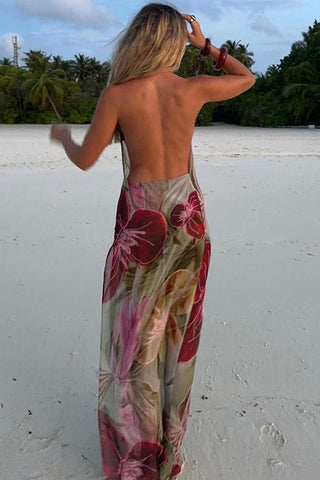 Floral Print Halter Maxi Dress