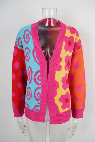 Vibrant Patterned Open Cardigan